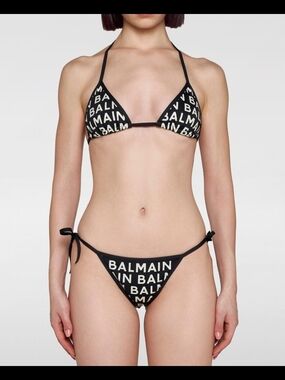 BALMAIN Logo Print Two-Piece bikini Swimsuit set, SIZE 38